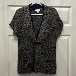Large Christopher Banks navy blue/beige cotton short sleeve cardigan
